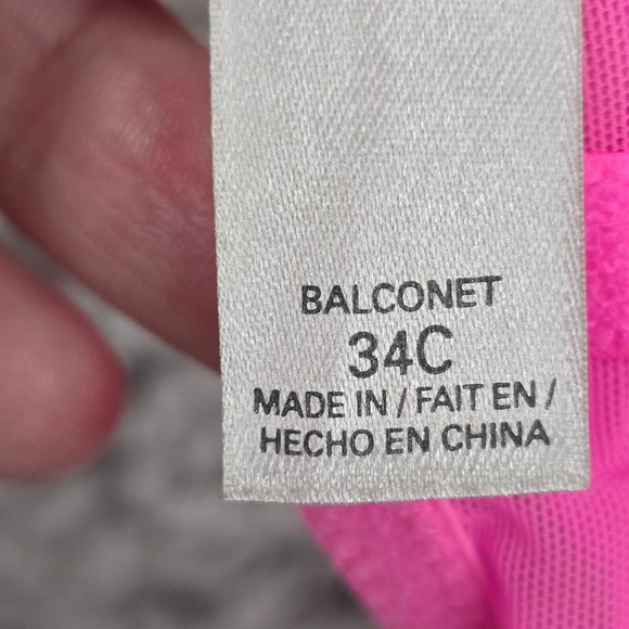 Victorias Secret Balconette Bra 34C Underwire Pink Lace Padded Y2K Coquette - Picture 9 of 11